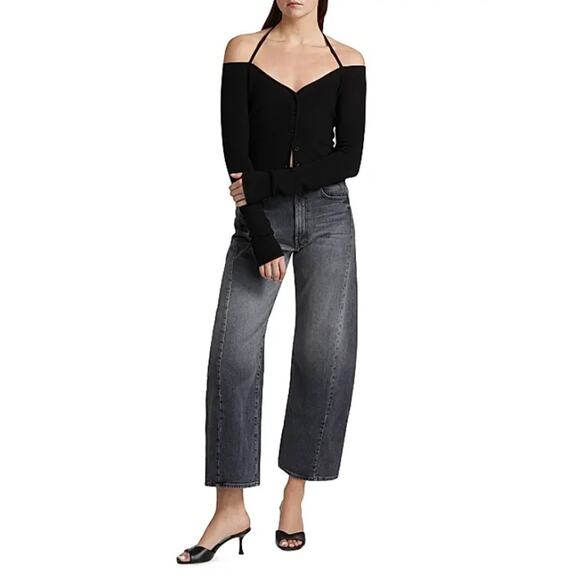 Good American Women Black Stretch Knit Off-the-Shoulder Slim Halter Top Size M - Picture 5 of 5